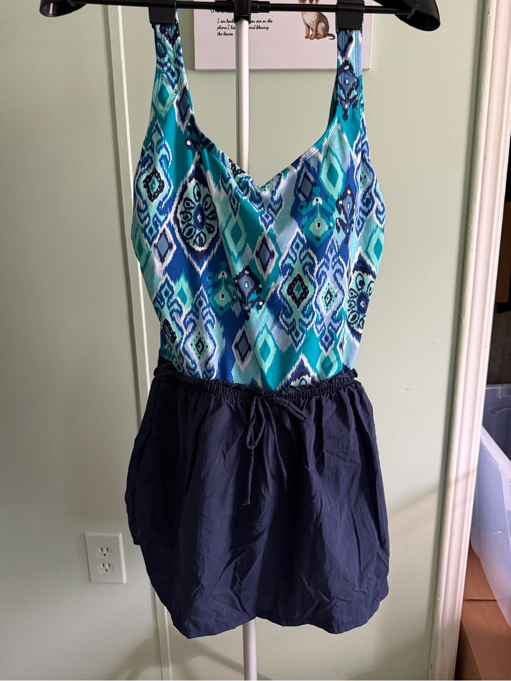 SWIM 365 Sleeveless Swim Dress in Teal & Blue Print. Size 14W